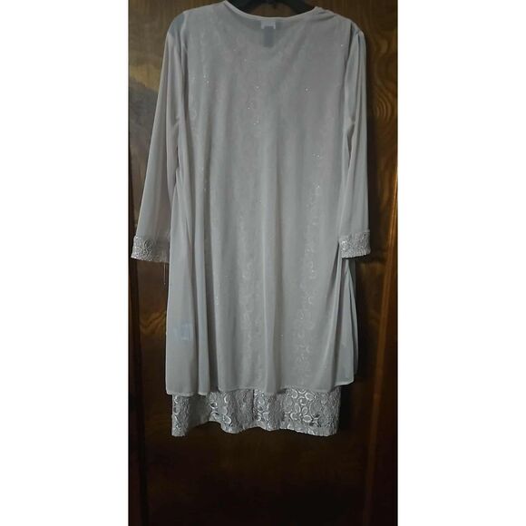 R&M Richards 2-piece glitter lace sheath dress and jacket set in a champagne - Picture 3 of 7